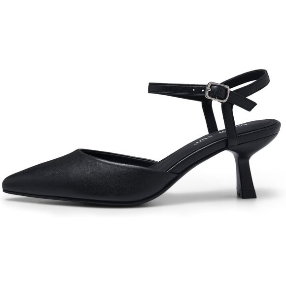 🆕Black Faux Leather Women's Pointed Toe Kitten Heels Ankle Strap Wedding Shoe - Picture 2 of 6